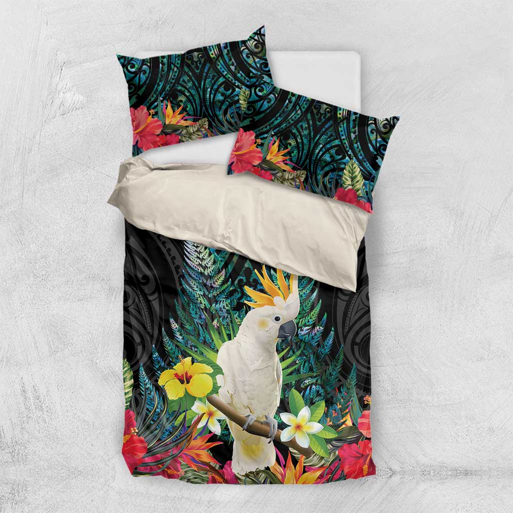 Sulphur-crested Cockatoo New Zealand Bedding Set Paua Shell Aotearoa Maori Tropical Flowers - Aussie Hoodie