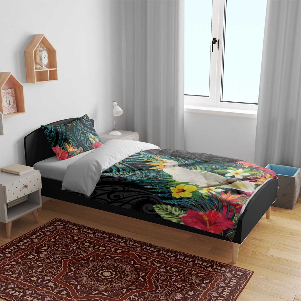 Sulphur-crested Cockatoo New Zealand Bedding Set Paua Shell Aotearoa Maori Tropical Flowers - Aussie Hoodie