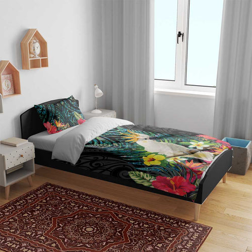 Sulphur-crested Cockatoo New Zealand Bedding Set Paua Shell Aotearoa Maori Tropical Flowers - Aussie Hoodie