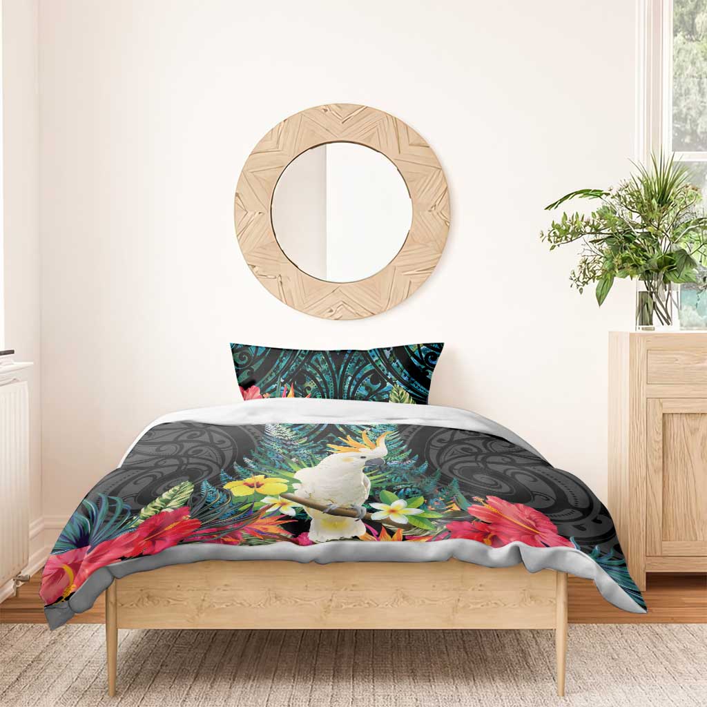 Sulphur-crested Cockatoo New Zealand Bedding Set Paua Shell Aotearoa Maori Tropical Flowers - Aussie Hoodie