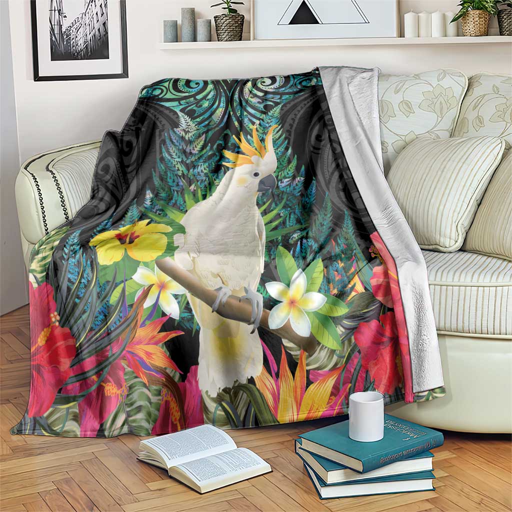 Sulphur-crested Cockatoo New Zealand Blanket Paua Shell Aotearoa Maori Tropical Flowers - Aussie Hoodie
