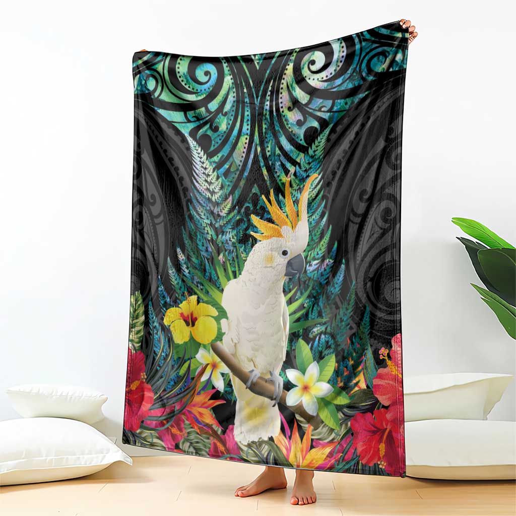 Sulphur-crested Cockatoo New Zealand Blanket Paua Shell Aotearoa Maori Tropical Flowers - Aussie Hoodie