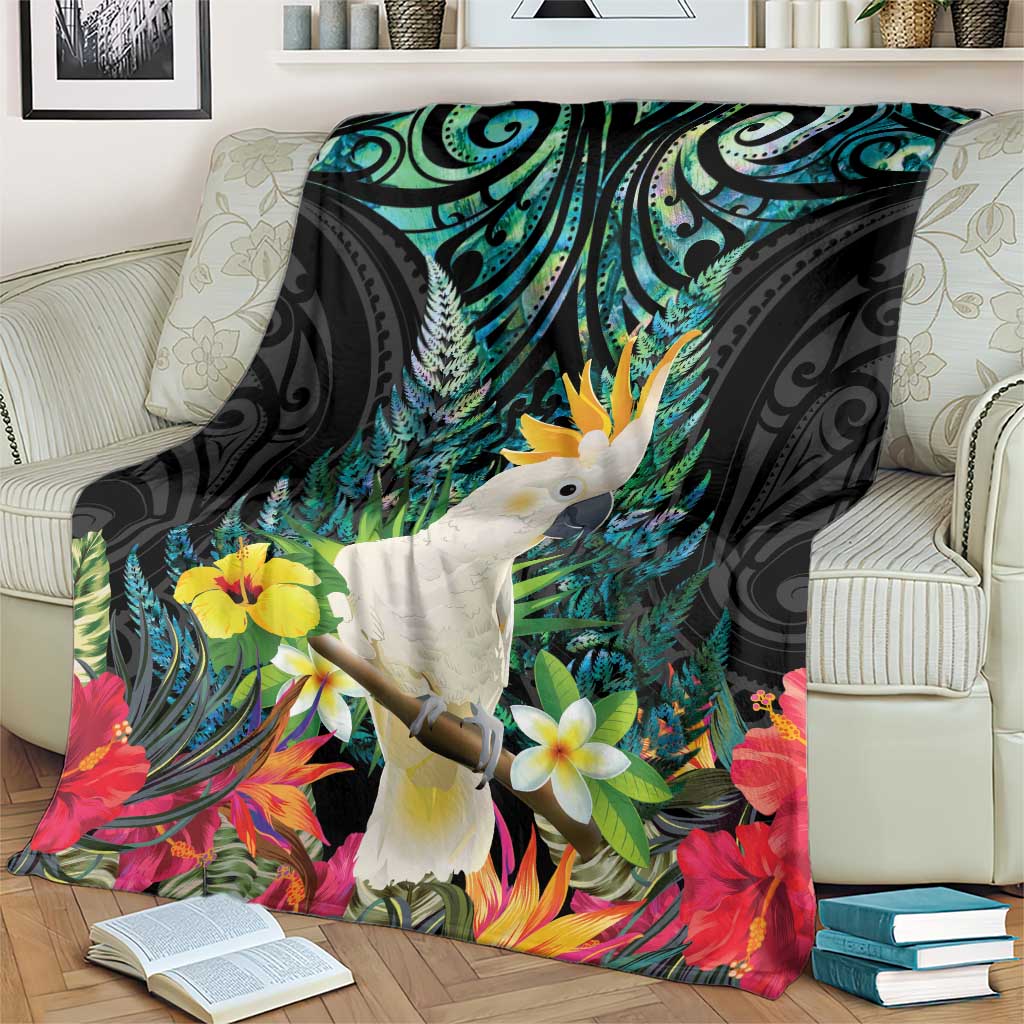 Sulphur-crested Cockatoo New Zealand Blanket Paua Shell Aotearoa Maori Tropical Flowers - Aussie Hoodie