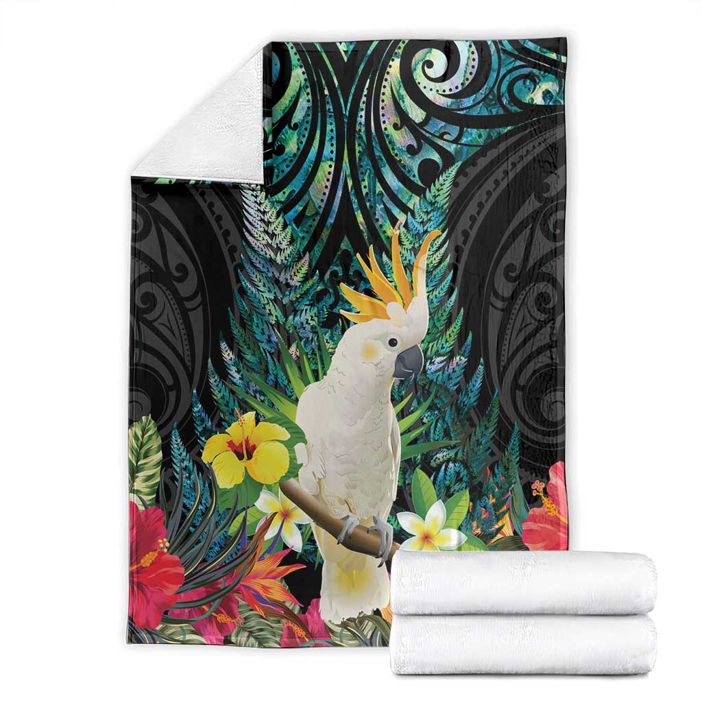 Sulphur-crested Cockatoo New Zealand Blanket Paua Shell Aotearoa Maori Tropical Flowers - Aussie Hoodie
