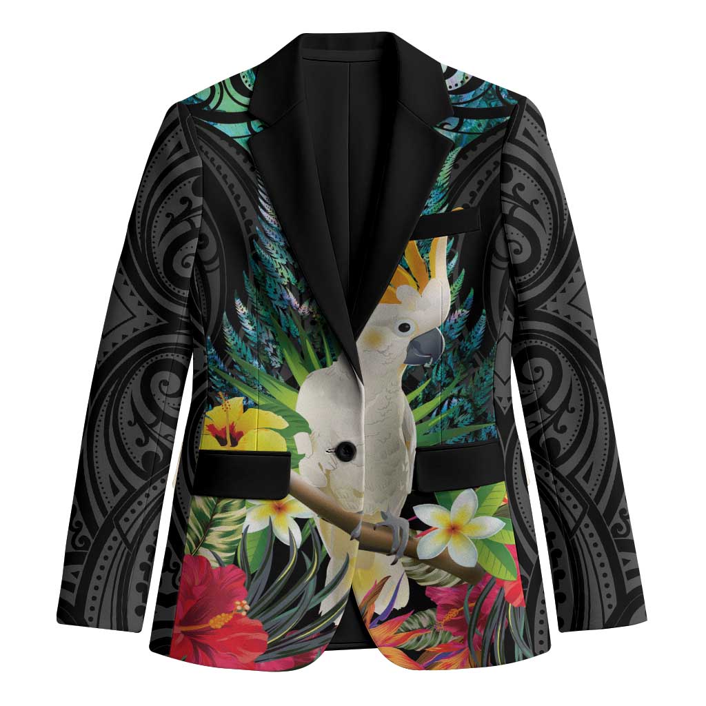 Sulphur-crested Cockatoo New Zealand Blazer Paua Shell Aotearoa Maori Tropical Flowers - Aussie Hoodie