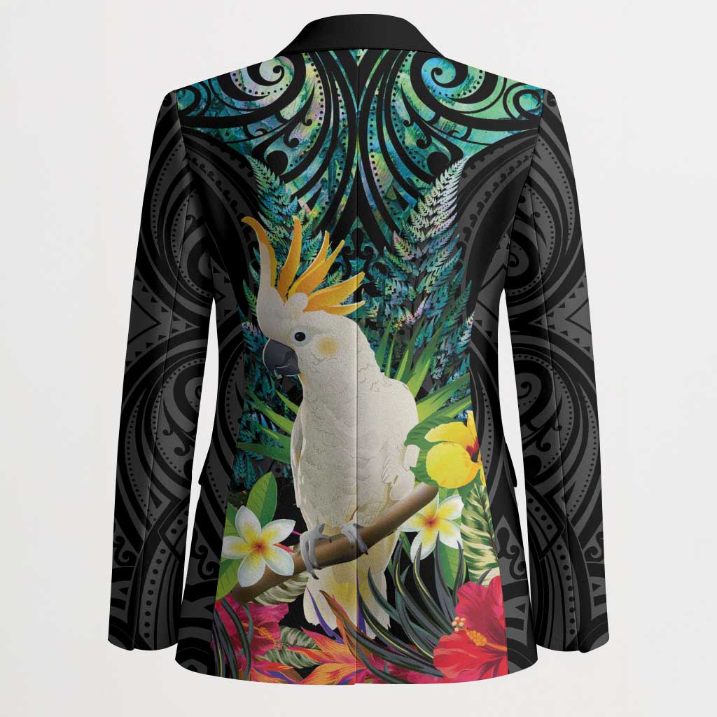 Sulphur-crested Cockatoo New Zealand Blazer Paua Shell Aotearoa Maori Tropical Flowers - Aussie Hoodie