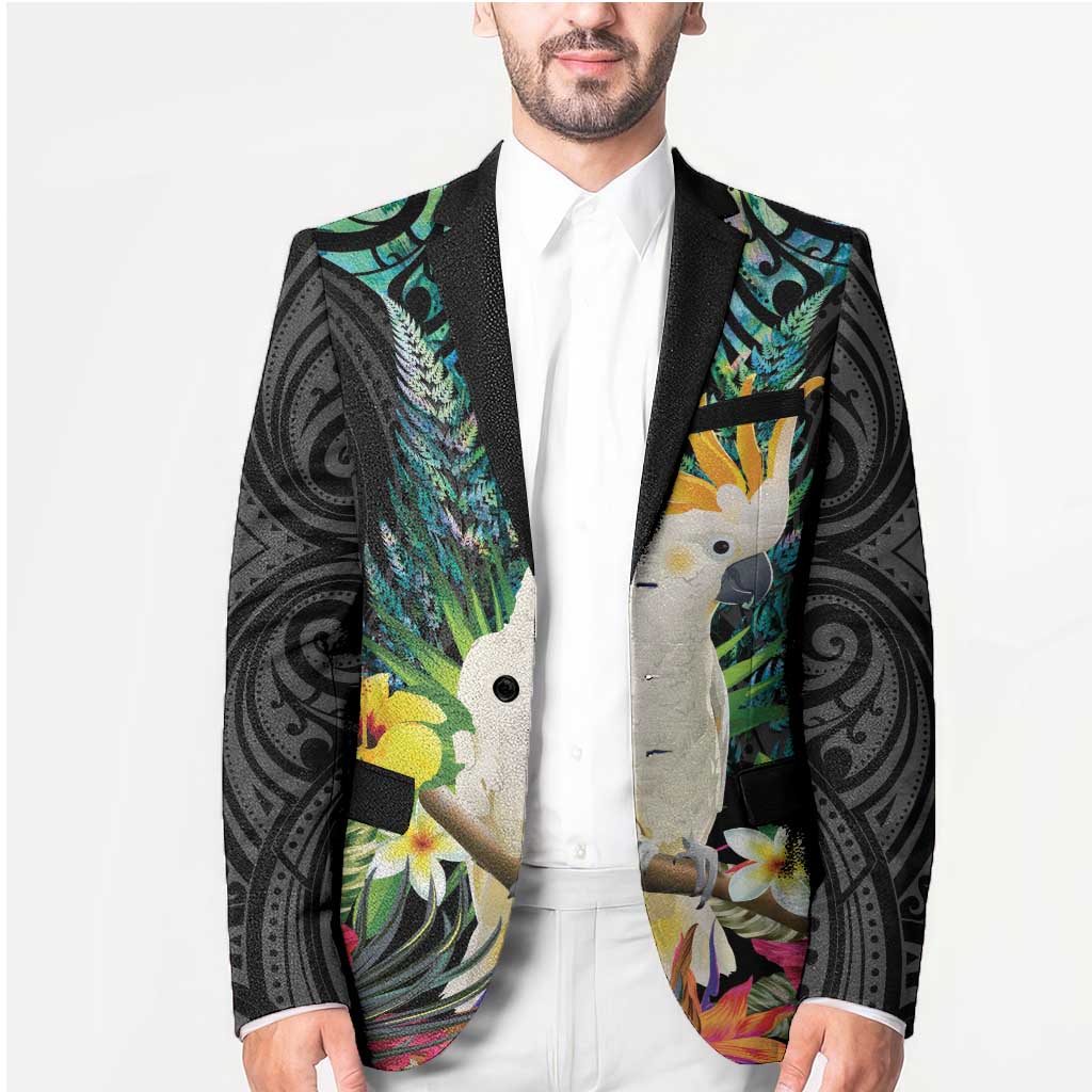 Sulphur-crested Cockatoo New Zealand Blazer Paua Shell Aotearoa Maori Tropical Flowers - Aussie Hoodie