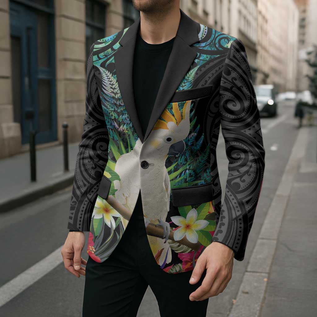 Sulphur-crested Cockatoo New Zealand Blazer Paua Shell Aotearoa Maori Tropical Flowers - Aussie Hoodie