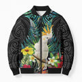 Sulphur-crested Cockatoo New Zealand Bomber Puffer Jacket Paua Shell Aotearoa Maori Tropical Flowers - Aussie Hoodie