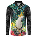 Sulphur-crested Cockatoo New Zealand Button Sweatshirt Paua Shell Aotearoa Maori Tropical Flowers - Aussie Hoodie