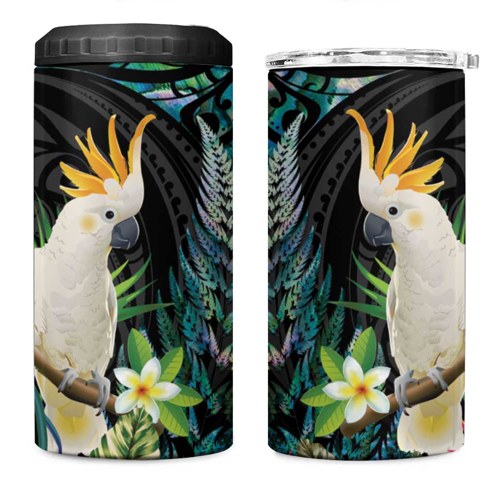 Sulphur-crested Cockatoo New Zealand 4 in 1 Can Cooler Tumbler Paua Shell Aotearoa Maori Tropical Flowers - Aussie Hoodie