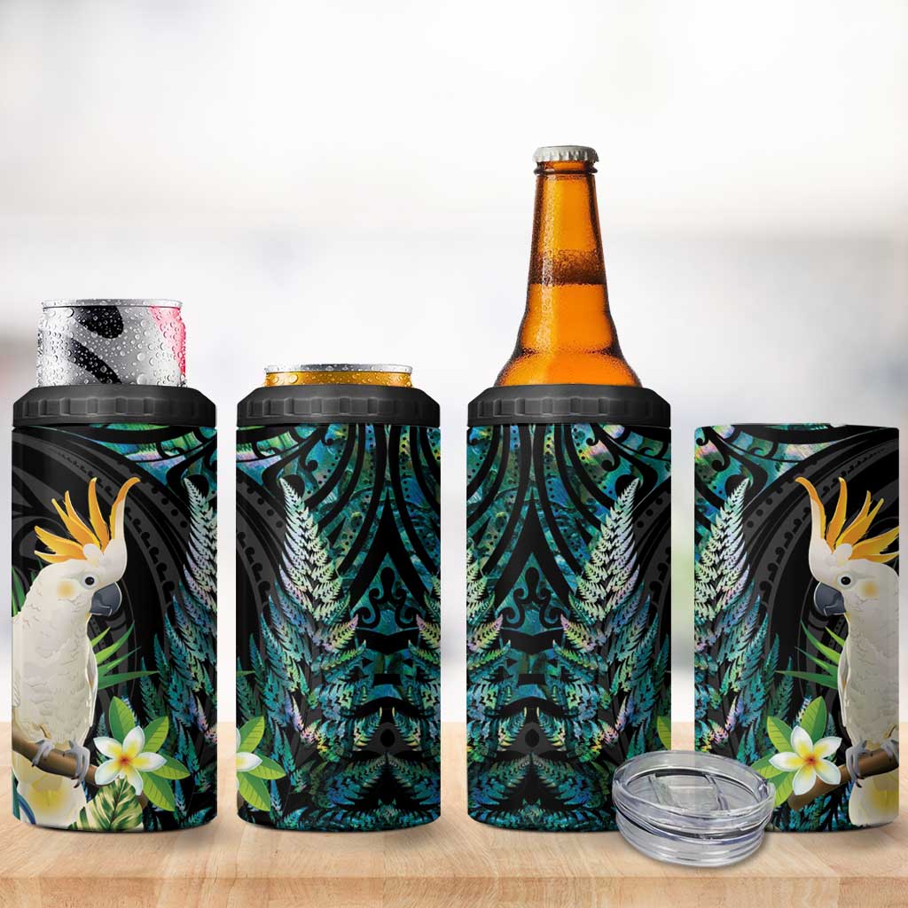 Sulphur-crested Cockatoo New Zealand 4 in 1 Can Cooler Tumbler Paua Shell Aotearoa Maori Tropical Flowers - Aussie Hoodie