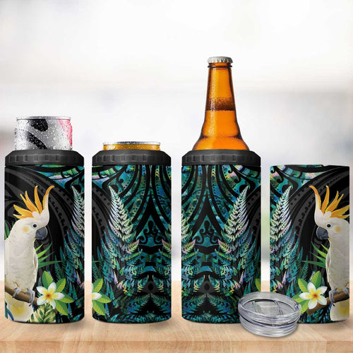 Sulphur-crested Cockatoo New Zealand 4 in 1 Can Cooler Tumbler Paua Shell Aotearoa Maori Tropical Flowers - Aussie Hoodie