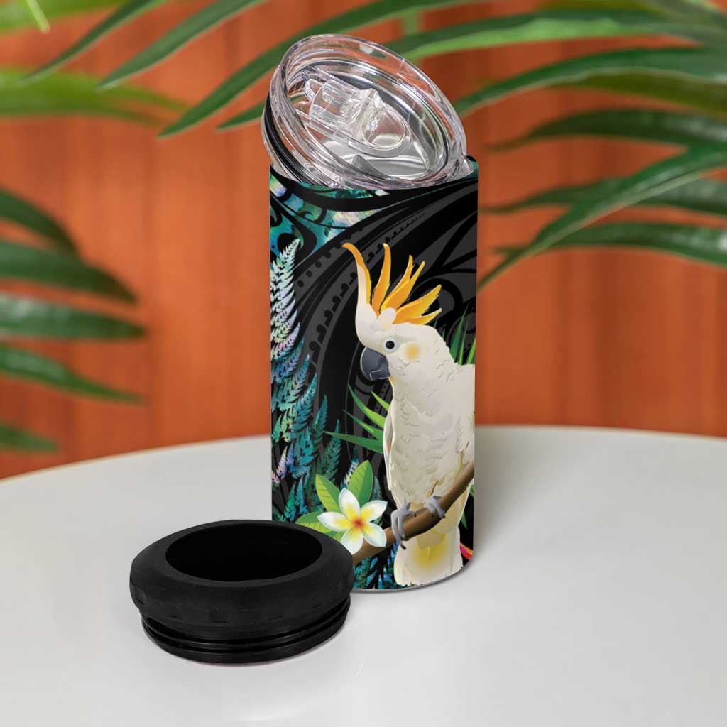 Sulphur-crested Cockatoo New Zealand 4 in 1 Can Cooler Tumbler Paua Shell Aotearoa Maori Tropical Flowers - Aussie Hoodie