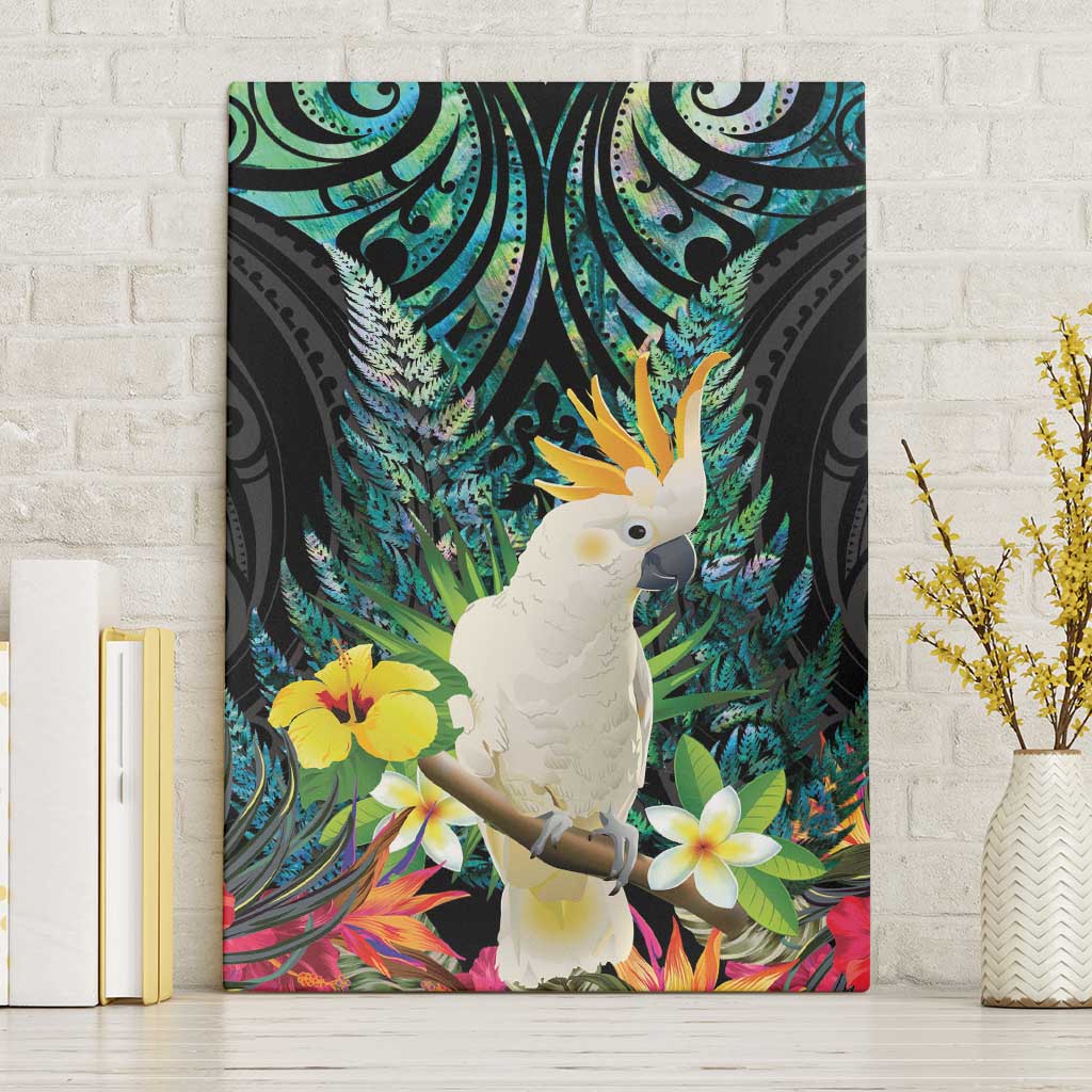 Sulphur-crested Cockatoo New Zealand Canvas Wall Art Paua Shell Aotearoa Maori Tropical Flowers - Aussie Hoodie