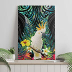 Sulphur-crested Cockatoo New Zealand Canvas Wall Art Paua Shell Aotearoa Maori Tropical Flowers - Aussie Hoodie