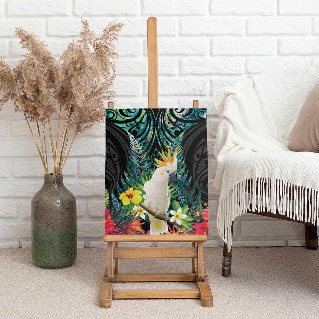 Sulphur-crested Cockatoo New Zealand Canvas Wall Art Paua Shell Aotearoa Maori Tropical Flowers - Aussie Hoodie