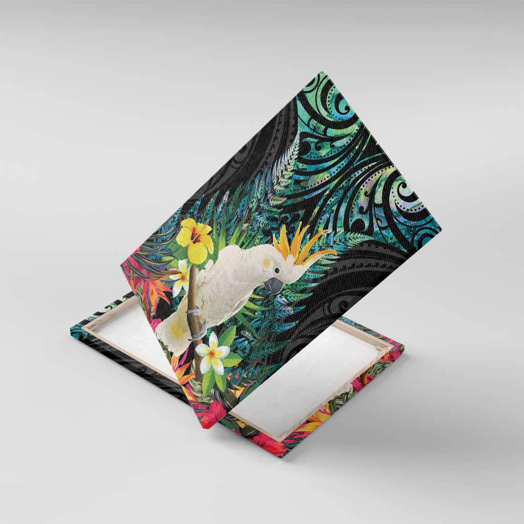 Sulphur-crested Cockatoo New Zealand Canvas Wall Art Paua Shell Aotearoa Maori Tropical Flowers - Aussie Hoodie