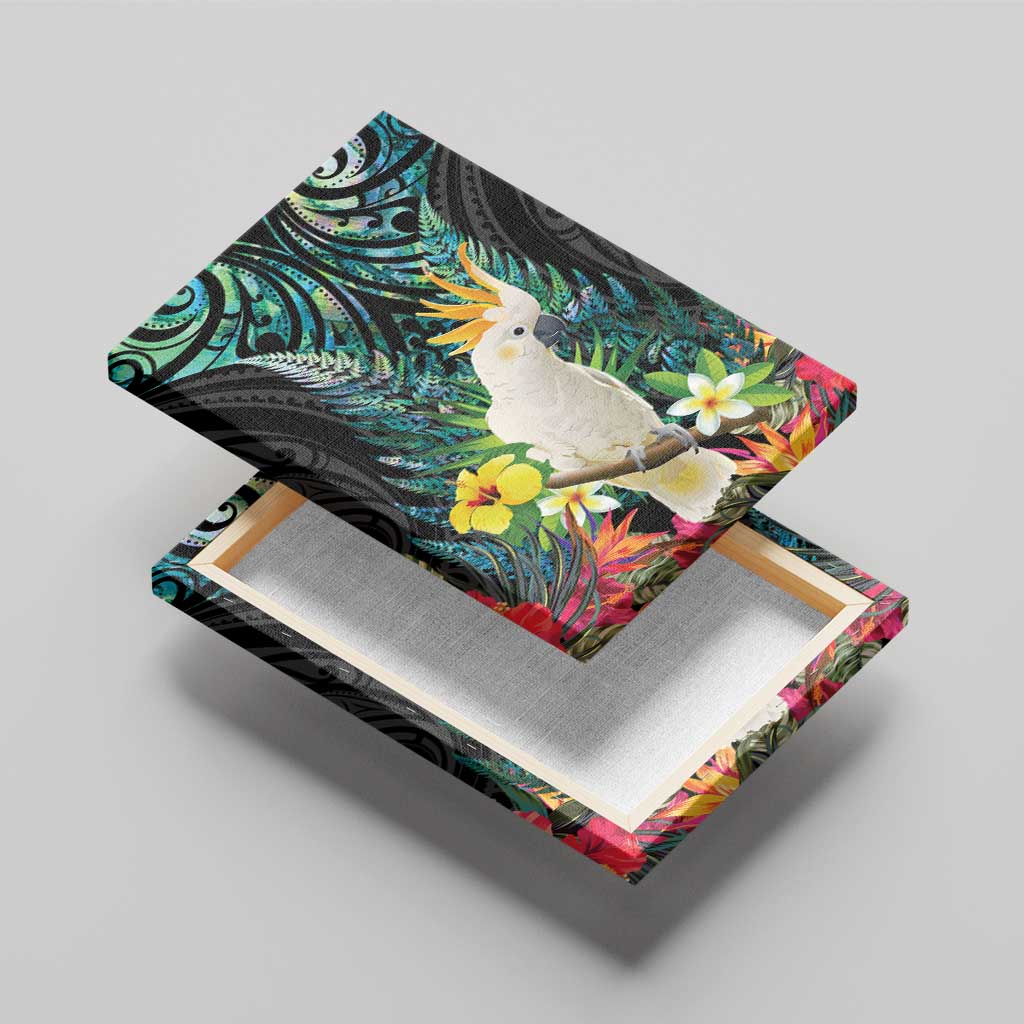Sulphur-crested Cockatoo New Zealand Canvas Wall Art Paua Shell Aotearoa Maori Tropical Flowers - Aussie Hoodie