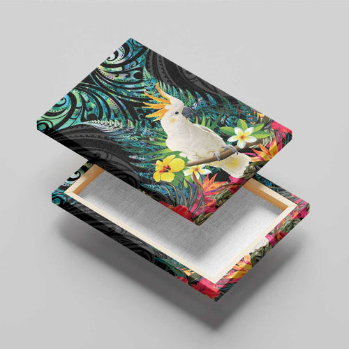 Sulphur-crested Cockatoo New Zealand Canvas Wall Art Paua Shell Aotearoa Maori Tropical Flowers - Aussie Hoodie
