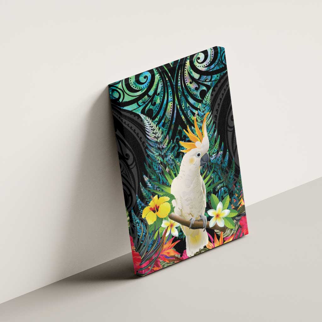 Sulphur-crested Cockatoo New Zealand Canvas Wall Art Paua Shell Aotearoa Maori Tropical Flowers - Aussie Hoodie