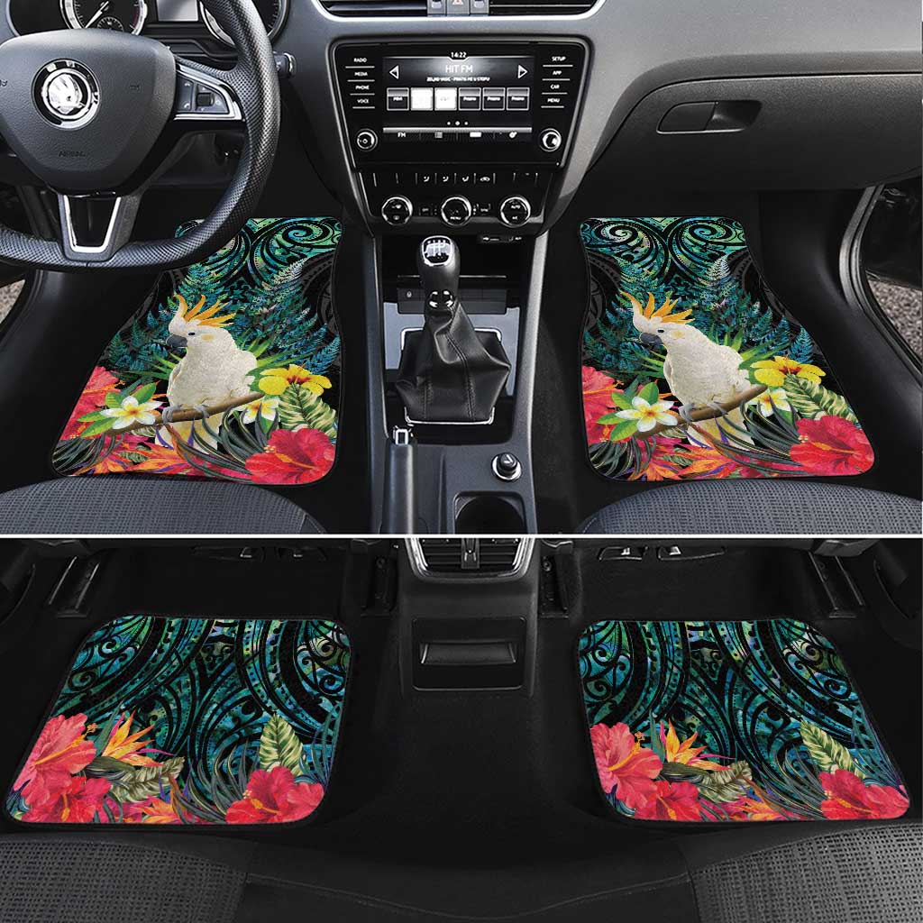 Sulphur-crested Cockatoo New Zealand Car Mats Paua Shell Aotearoa Maori Tropical Flowers - Aussie Hoodie