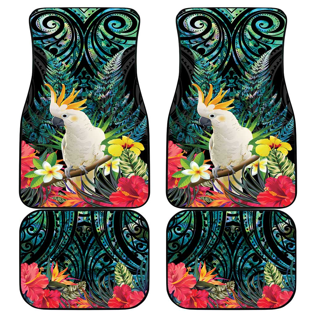 Sulphur-crested Cockatoo New Zealand Car Mats Paua Shell Aotearoa Maori Tropical Flowers - Aussie Hoodie