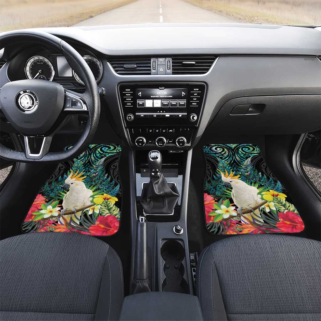 Sulphur-crested Cockatoo New Zealand Car Mats Paua Shell Aotearoa Maori Tropical Flowers - Aussie Hoodie