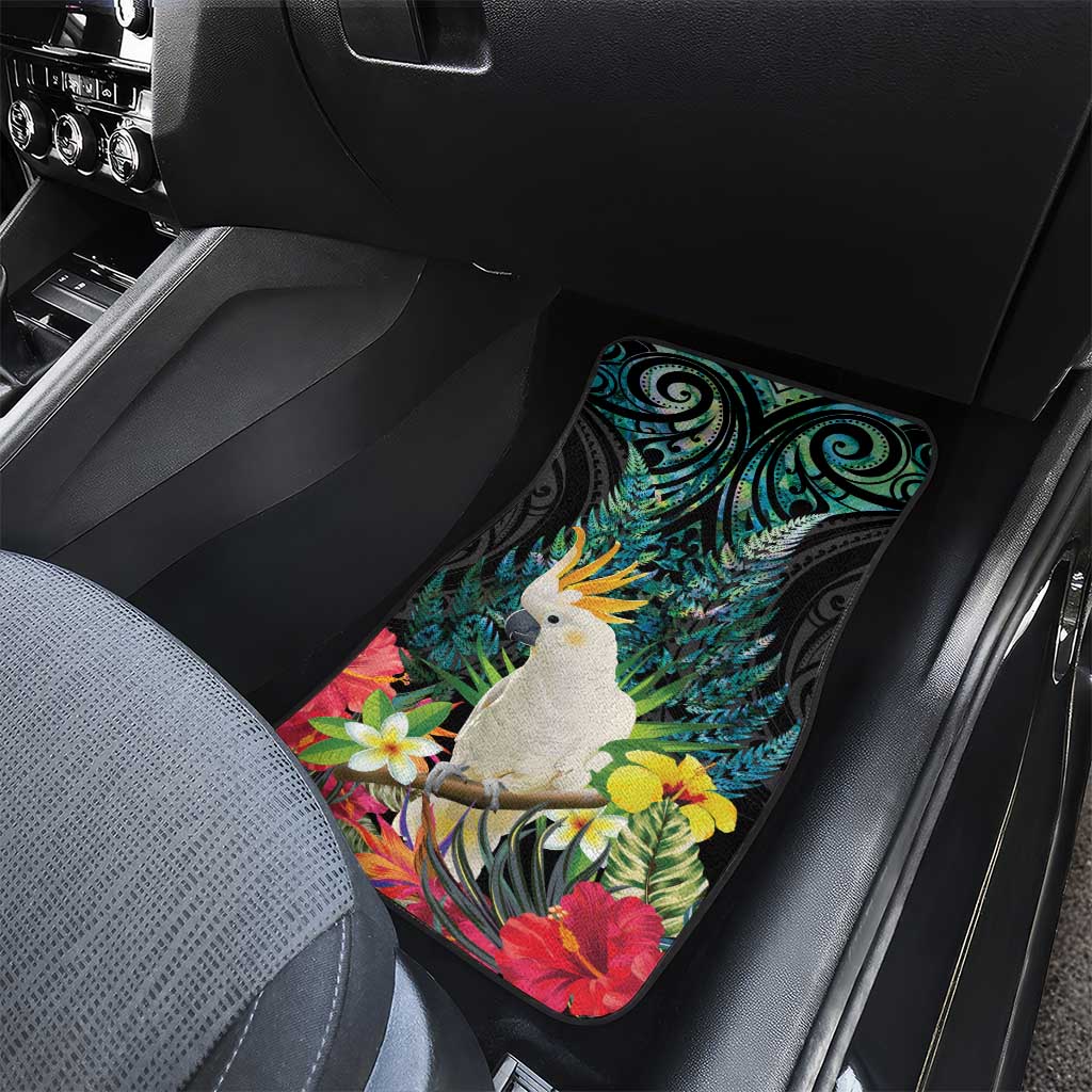 Sulphur-crested Cockatoo New Zealand Car Mats Paua Shell Aotearoa Maori Tropical Flowers - Aussie Hoodie