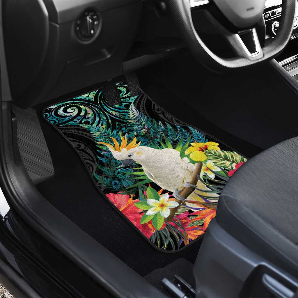 Sulphur-crested Cockatoo New Zealand Car Mats Paua Shell Aotearoa Maori Tropical Flowers - Aussie Hoodie