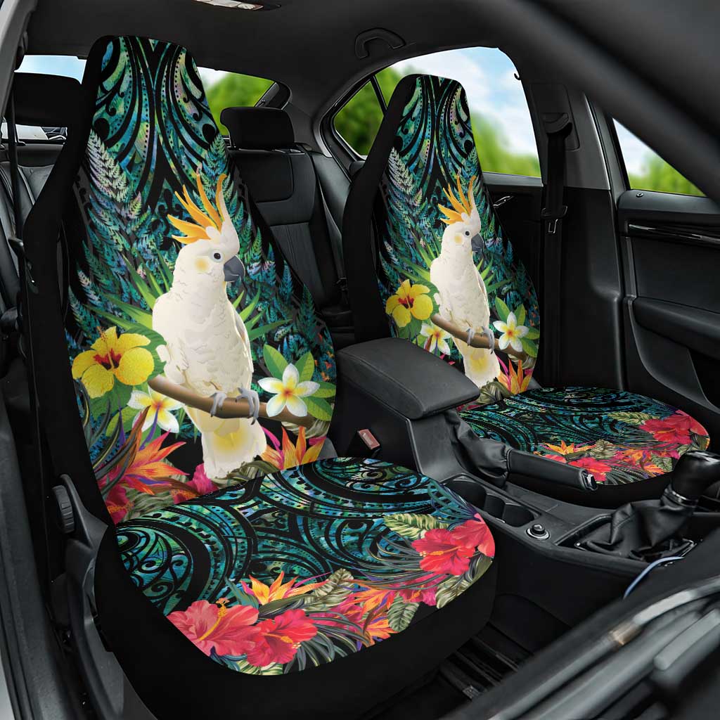Sulphur-crested Cockatoo New Zealand Car Seat Cover Paua Shell Aotearoa Maori Tropical Flowers - Aussie Hoodie