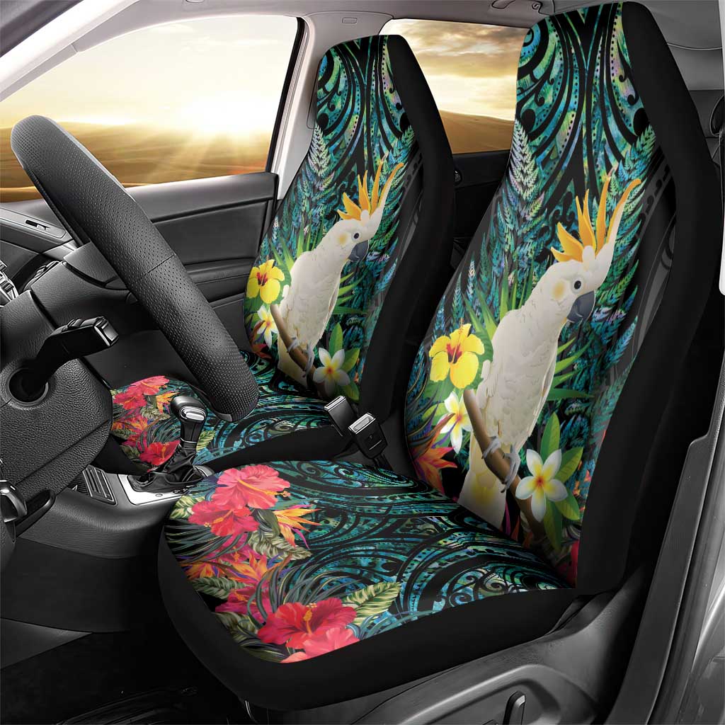 Sulphur-crested Cockatoo New Zealand Car Seat Cover Paua Shell Aotearoa Maori Tropical Flowers - Aussie Hoodie