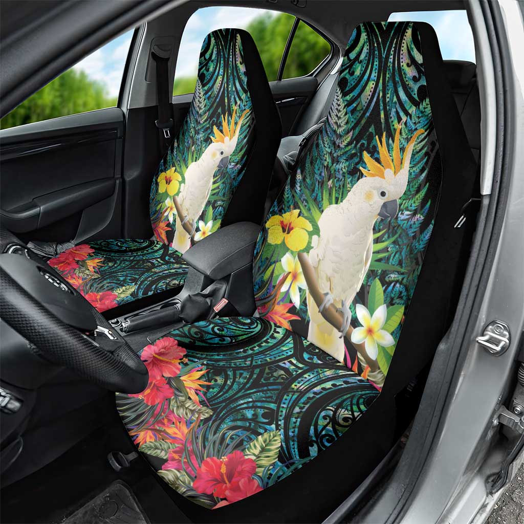 Sulphur-crested Cockatoo New Zealand Car Seat Cover Paua Shell Aotearoa Maori Tropical Flowers - Aussie Hoodie