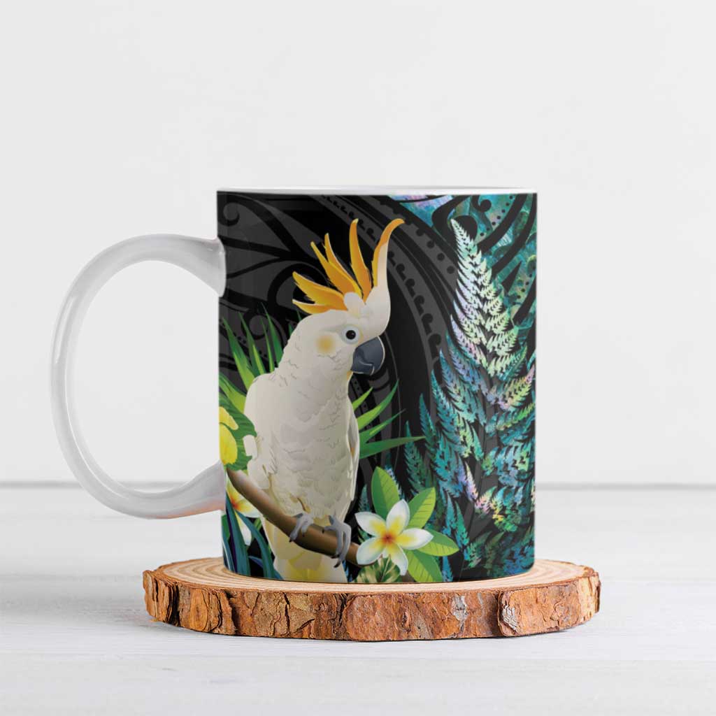 Sulphur-crested Cockatoo New Zealand Ceramic Mug Paua Shell Aotearoa Maori Tropical Flowers - Aussie Hoodie
