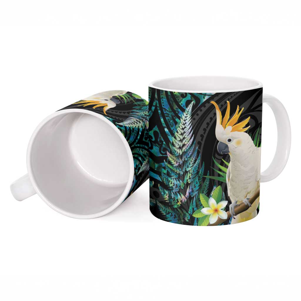 Sulphur-crested Cockatoo New Zealand Ceramic Mug Paua Shell Aotearoa Maori Tropical Flowers - Aussie Hoodie