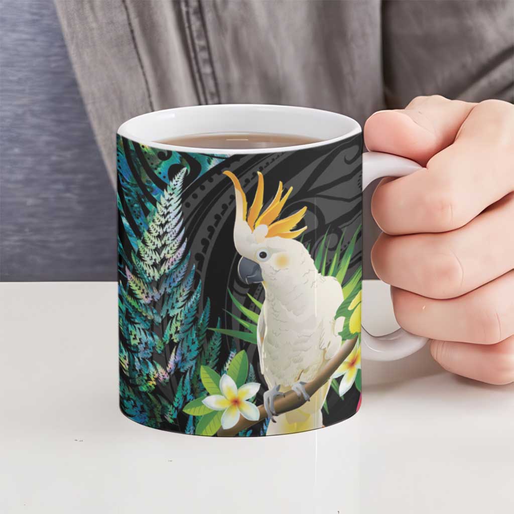 Sulphur-crested Cockatoo New Zealand Ceramic Mug Paua Shell Aotearoa Maori Tropical Flowers - Aussie Hoodie