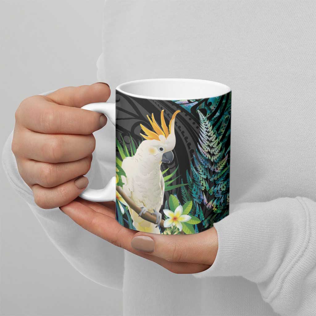Sulphur-crested Cockatoo New Zealand Ceramic Mug Paua Shell Aotearoa Maori Tropical Flowers - Aussie Hoodie