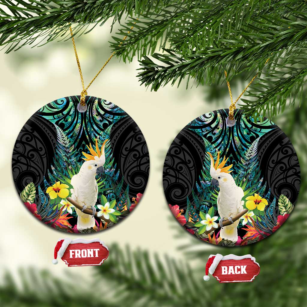 Sulphur-crested Cockatoo New Zealand Ceramic Ornament Paua Shell Aotearoa Maori Tropical Flowers - Aussie Hoodie