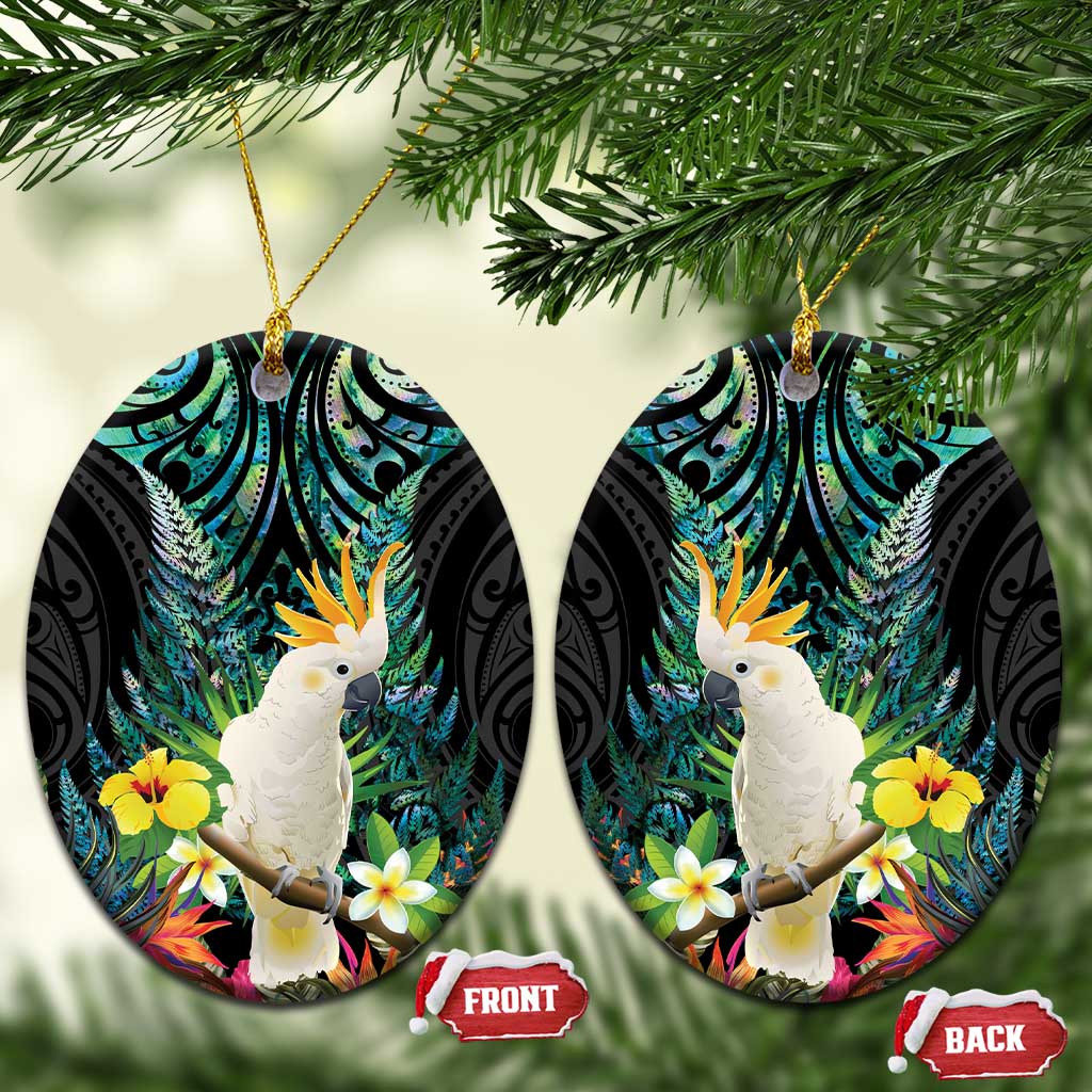 Sulphur-crested Cockatoo New Zealand Ceramic Ornament Paua Shell Aotearoa Maori Tropical Flowers - Aussie Hoodie
