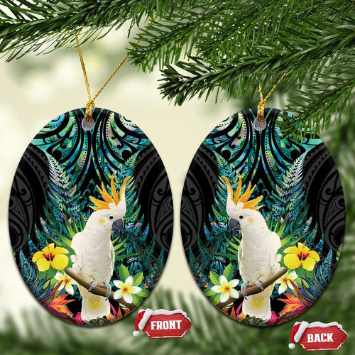 Sulphur-crested Cockatoo New Zealand Ceramic Ornament Paua Shell Aotearoa Maori Tropical Flowers - Aussie Hoodie