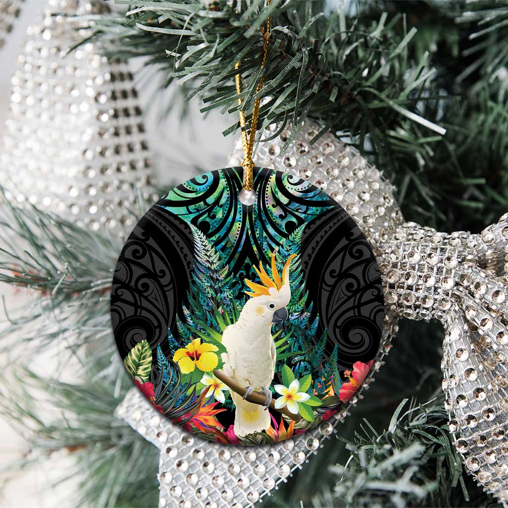 Sulphur-crested Cockatoo New Zealand Ceramic Ornament Paua Shell Aotearoa Maori Tropical Flowers - Aussie Hoodie