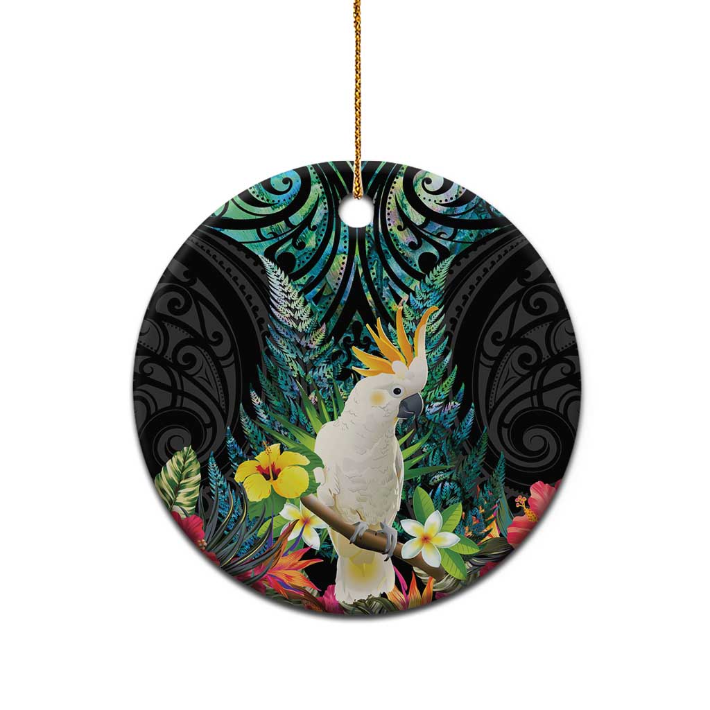 Sulphur-crested Cockatoo New Zealand Ceramic Ornament Paua Shell Aotearoa Maori Tropical Flowers - Aussie Hoodie