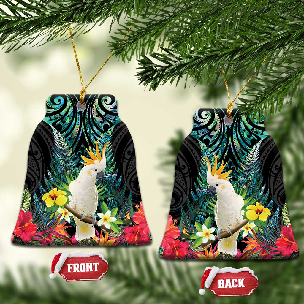 Sulphur-crested Cockatoo New Zealand Ceramic Ornament Paua Shell Aotearoa Maori Tropical Flowers - Aussie Hoodie