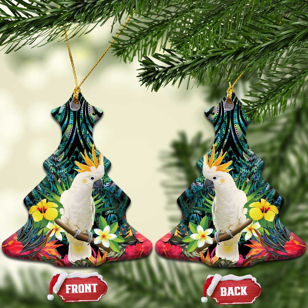 Sulphur-crested Cockatoo New Zealand Ceramic Ornament Paua Shell Aotearoa Maori Tropical Flowers - Aussie Hoodie