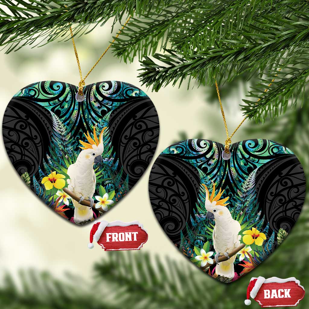 Sulphur-crested Cockatoo New Zealand Ceramic Ornament Paua Shell Aotearoa Maori Tropical Flowers - Aussie Hoodie