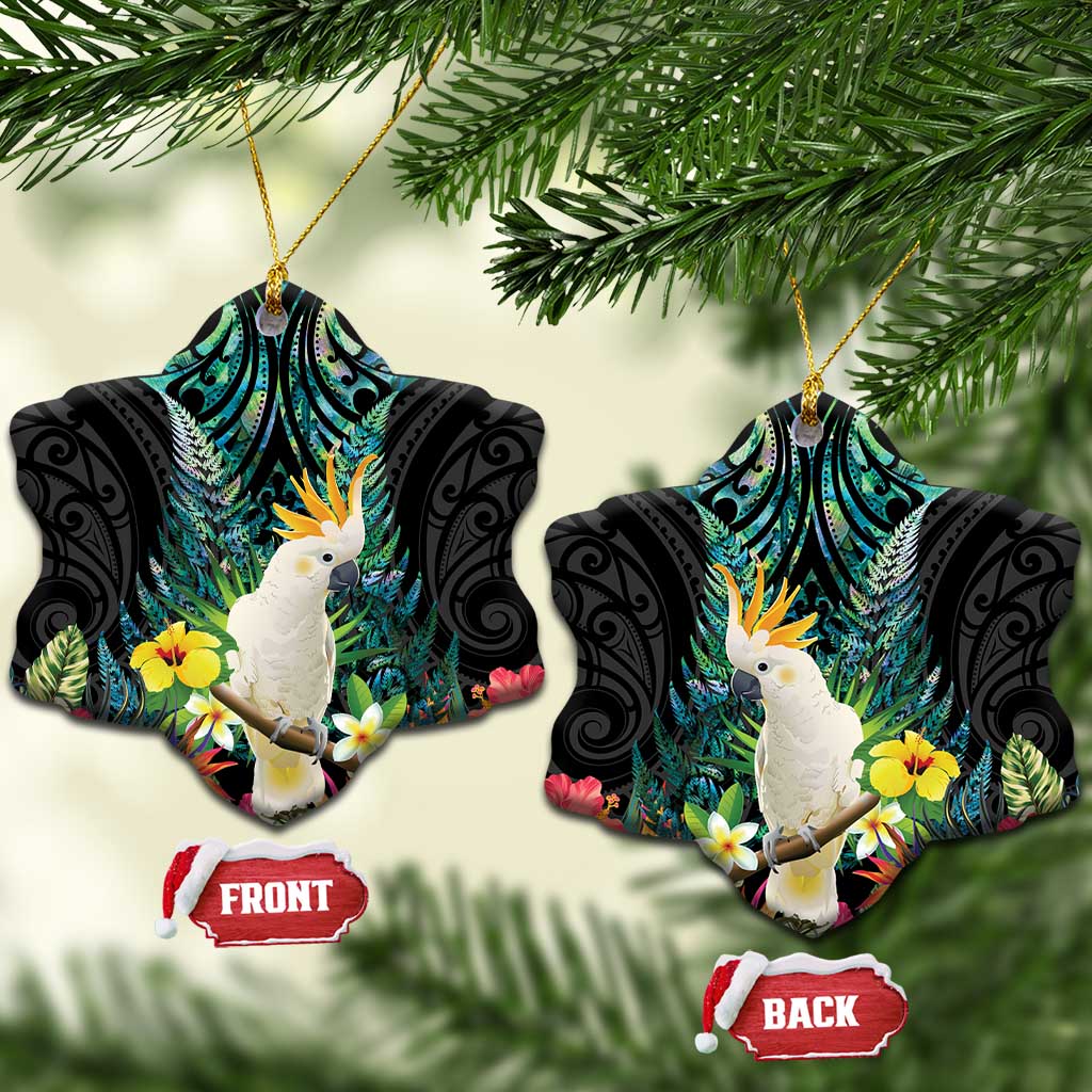 Sulphur-crested Cockatoo New Zealand Ceramic Ornament Paua Shell Aotearoa Maori Tropical Flowers - Aussie Hoodie
