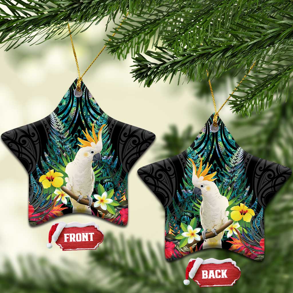 Sulphur-crested Cockatoo New Zealand Ceramic Ornament Paua Shell Aotearoa Maori Tropical Flowers - Aussie Hoodie