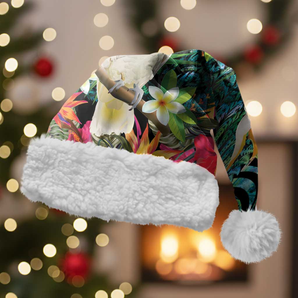 Sulphur-crested Cockatoo New Zealand Christmas Santa Hat Paua Shell Aotearoa Maori Tropical Flowers - Aussie Hoodie