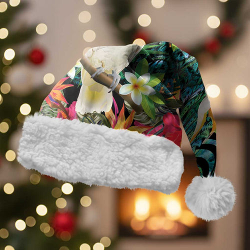 Sulphur-crested Cockatoo New Zealand Christmas Santa Hat Paua Shell Aotearoa Maori Tropical Flowers - Aussie Hoodie