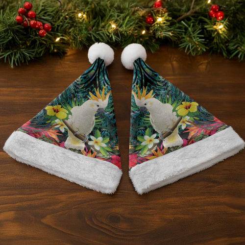 Sulphur-crested Cockatoo New Zealand Christmas Santa Hat Paua Shell Aotearoa Maori Tropical Flowers - Aussie Hoodie